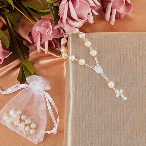30 Pieces Mini Rosaries Baptism Rosary Beads Acrylic Ivory Color - Picture 1 of 8